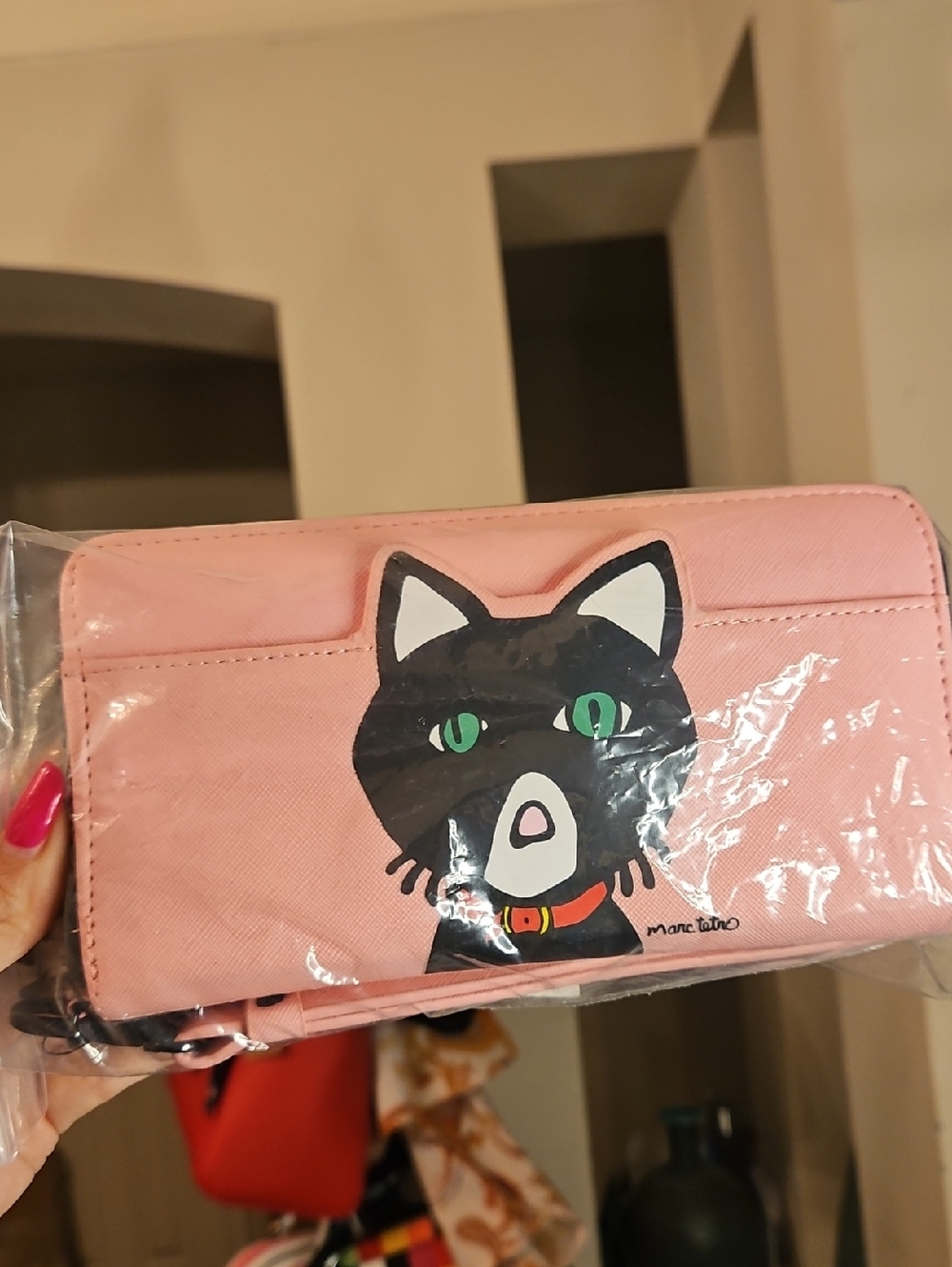 Marc Tetro Pink Cat Graphic Zip Wallet